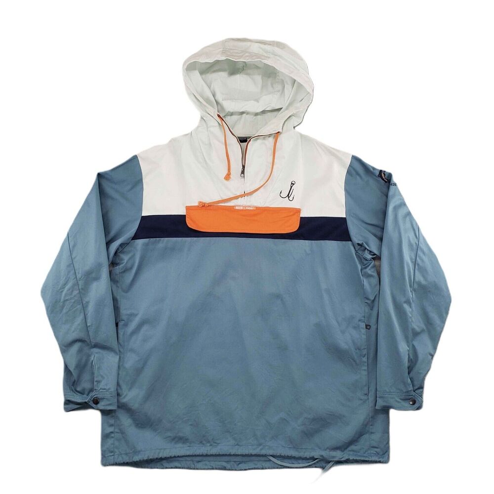 Karhu x R-Collection "Catch of the Day" Anorak Mens XL Blue White Hoodie Fishing